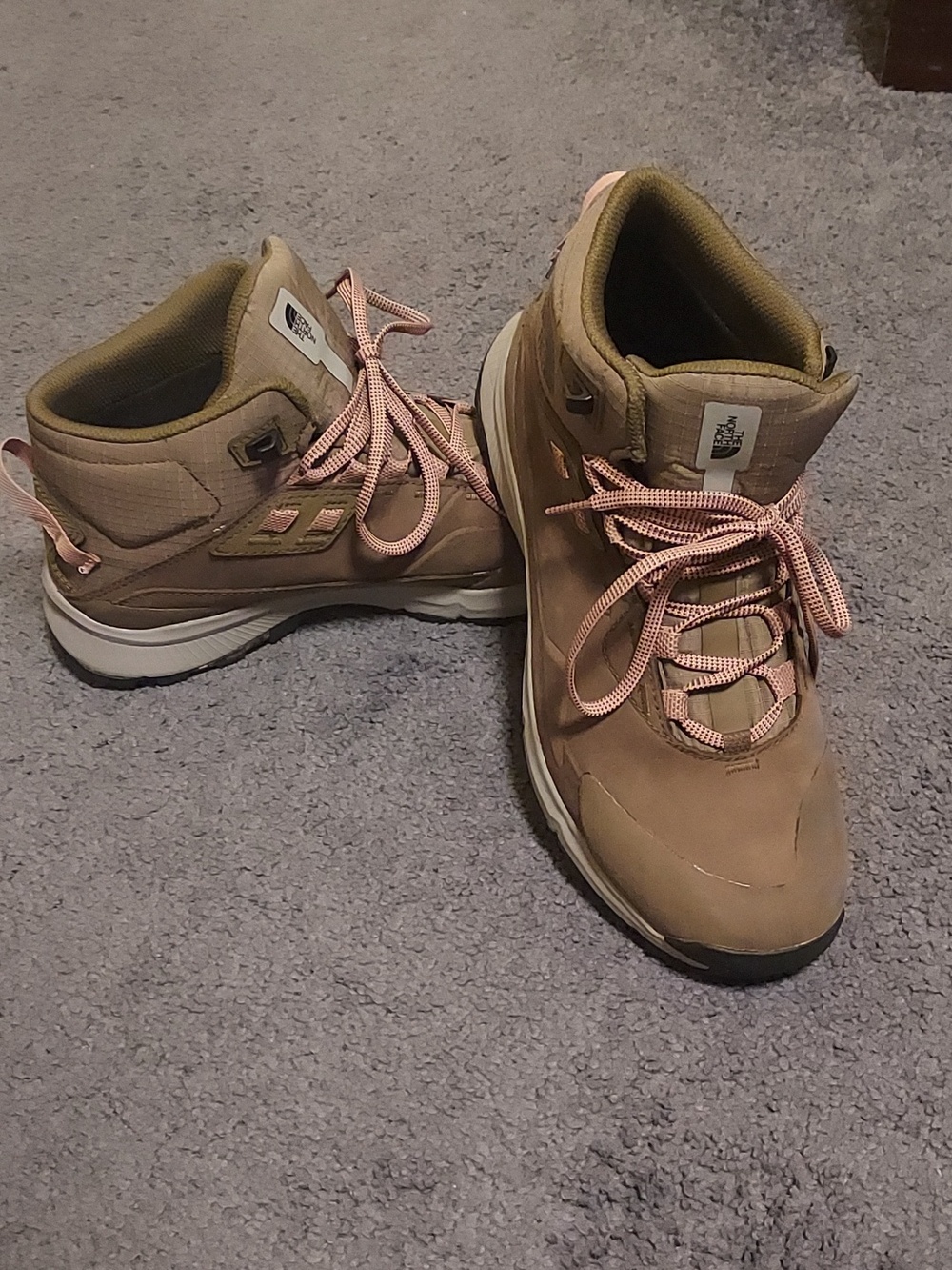 The North Face Tan Hiking Boots with Pink-Striped Laces